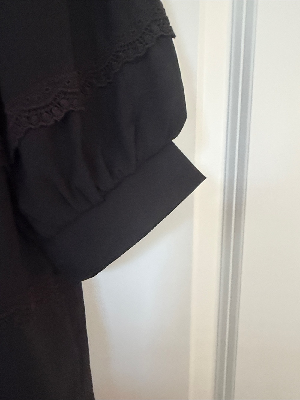 Grace Karin Black Lace-Trim Tiered Puff Sleeve Blouse - Picture 4 of 7